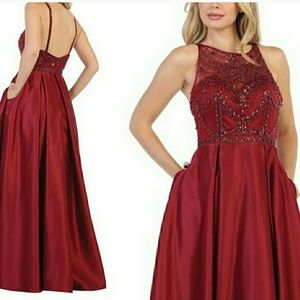 Prom Long dress, burgandy, let's 7229, party dress